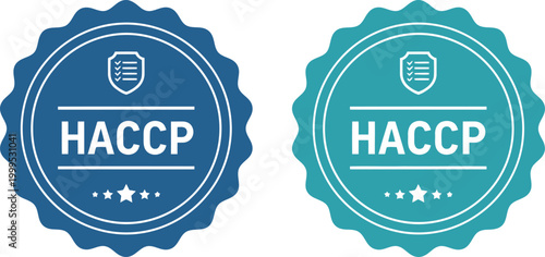 HACCP Certification Badge Icons for Food Safety and Quality Assurance in Blue Vector Style