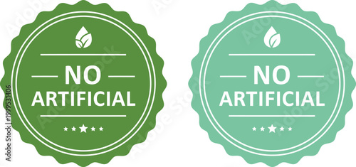 No Artificial Badge Set – Green Organic Product Labels for Natural Food and Eco-Friendly Packaging