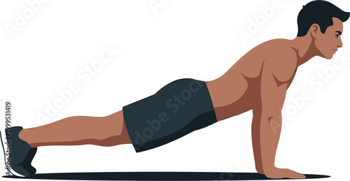 young man doing yoga on white background.