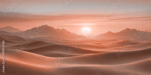 Schilderij op canvas A vibrant orange sky glows during a majestic sunrise and sunset over rugged moun