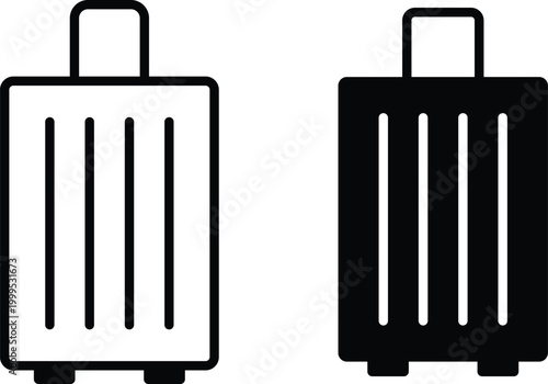 Black and white suitcase icons with handles and wheels