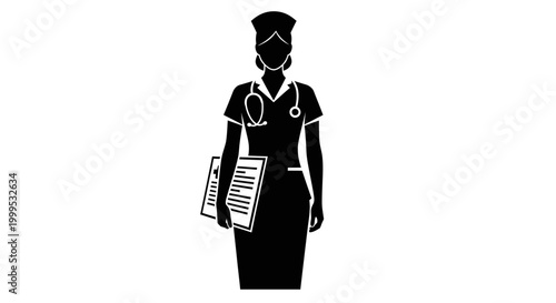 Bild auf Leinwand Black female doctor icon, medical professional silhouette, healthcare worker sym