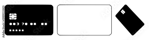 Credit card set with solid black icon on white background featuring payment chip, credit, finance with security and icons