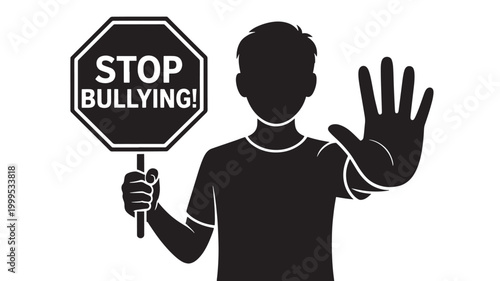 Boy Holding Stop Bullying Sign And Giving Halt Gesture For Anti Bullying Campaigns