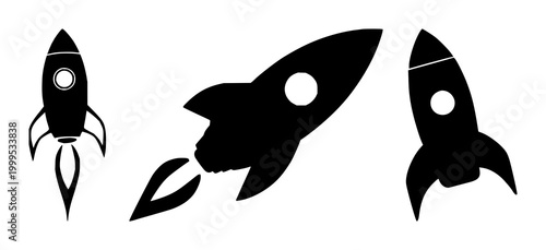 Venture capital startup rocket icon set with solid black icon on white background featuring entrepreneurship, investment, growth with startup, business
