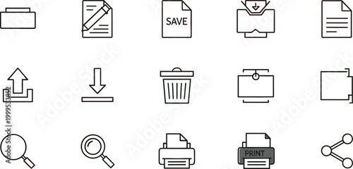 Set of document and file management icons flat vector collection for office and business use