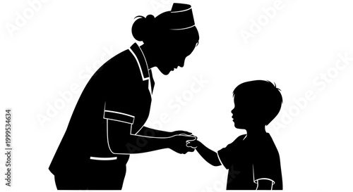 Nurse, healthcare worker, caregiver, holding child's hand, support, care, medical