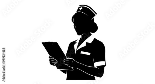 Nurse, healthcare professional, medical worker, silhouette icon, black vector