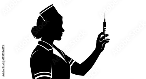 Nurse silhouette, medical professional, healthcare worker, black icon, vector illustration