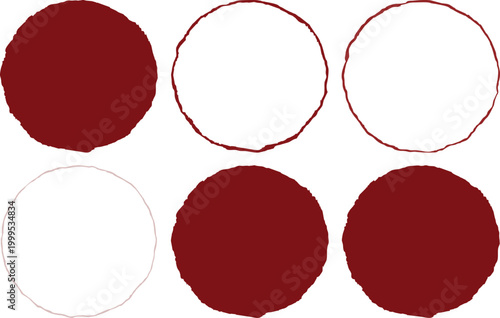 Red Circle Stamp Badge Set, Grunge Round Labels and Outline Seals Vector Design Elements Pack