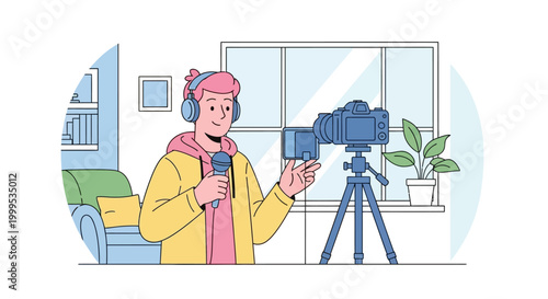 Vlogger Recording Video Content in Home Studio