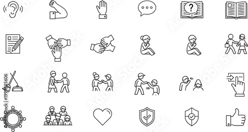 Set of accessibility and support line icons vector collection for communication and assistance services