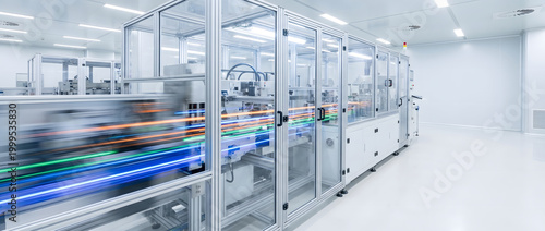 High-speed automated production line operating in a cleanroom manufacturing facility