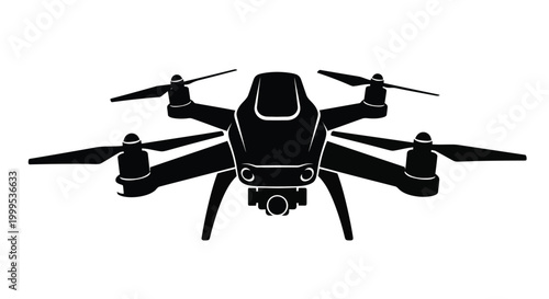 Drone with propellers top view black silhouette high quality professional detailed