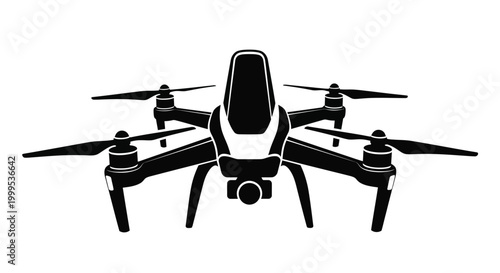 Drone with propellers black and white silhouette high quality professional detailed