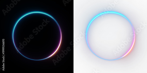 Colorful light circle isolated on transparent and black background, for design and creative projects, light overlay, PNG