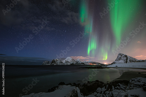 Northern lights on sky at Lofoten islands