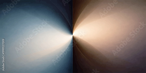 An abstract light background featuring a 3d spotlight on a grey wall with blue rays and a blank paper curl illustration for a business template wallpaper design