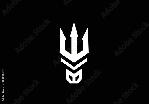 Minimalist white trident icon on a black background