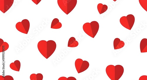 Red paper hearts on white background for Valentine's Day