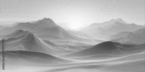 A misty winter sunrise illuminates the snow-capped peaks of an Alpine mountain range, casting a golden sunset glow over the foggy valley and blue horizon