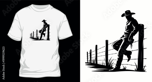 Cowboy leaning on fence t shirt design western.