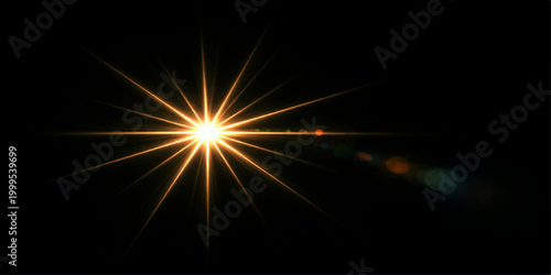 A bright burst of energy flashes through the black night of a glowing galaxy where a sun-like star explosion creates a powerful design of sparkling light rays and motion