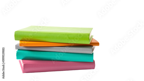 Stacked colorful notebooks with green orange teal, and pink covers