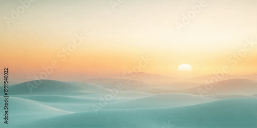 Beautiful summer landscape of a vibrant orange sunset and dawn sunrise over mountain peaks reflected in the blue water of a mountain lake under a glowing sky with soft clouds