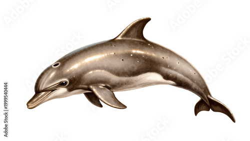 Valokuva Gray sleek dolphin swimming side view with dorsal fin