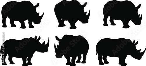 Картината върху платно Rhinoceros silhouettes collection, walking rhinos, standing rhinos, wildlife ill