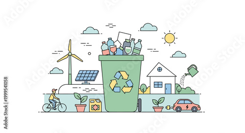 Ecology and Sustainable Living Flat Line Art Illustration
