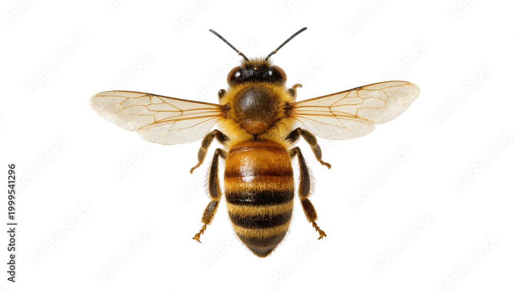 Fototapeta premium Honeybee with Extended Wings and Fuzzy Body