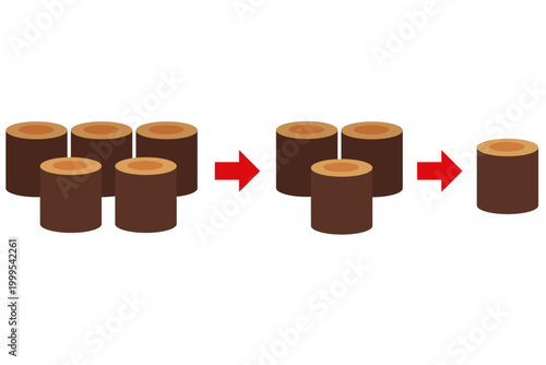 丸太の減少と国際物流リスクで示す木材供給不足のコンセプトイラスト