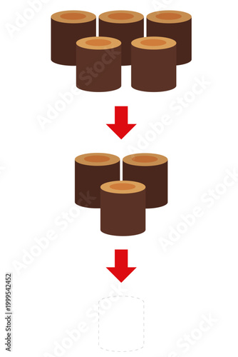 丸太の減少と国際物流リスクで示す木材供給不足のコンセプトイラスト