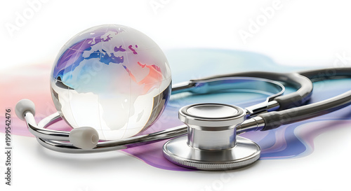 Global healthcare concept with stethoscope and world globe