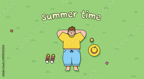 Man relaxing on grass enjoying peaceful summer time