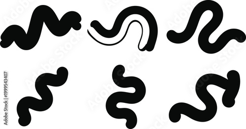 Black fluid and winding abstract shapes on a white background