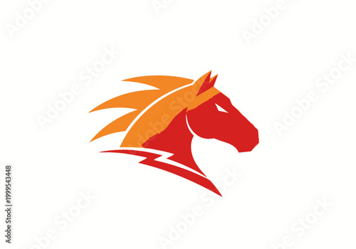 Red and orange horse mascot logo on white background