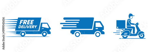 Fast delivery icon set. fast shipping delivery truck with packages icon set. Free delivery 24 hours. 