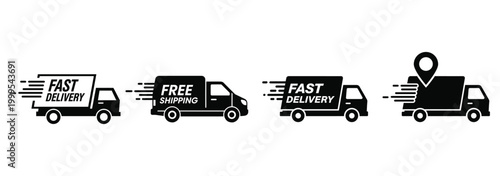 Delivery Truck icon set. Express delivery trucks icons. Fast shipping truck. Delivery truck icon set fast shipping.