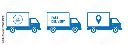 Fast delivery icon set. fast shipping delivery truck with packages icon set. Free delivery 24 hours. 