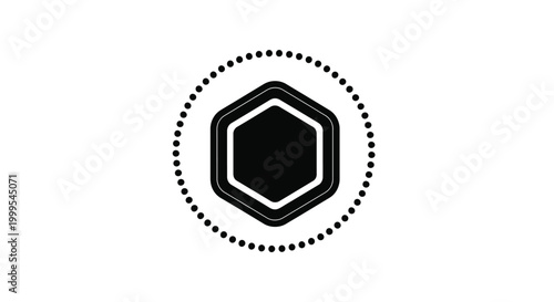 Hexagon with dotted circle frame black and white silhouette high quality