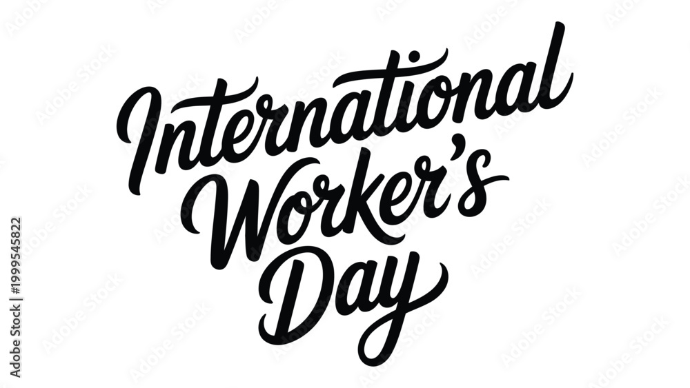 Fototapeta premium international workers day elegant hand lettering typography design in black script style for labor celebration greeting poster concept