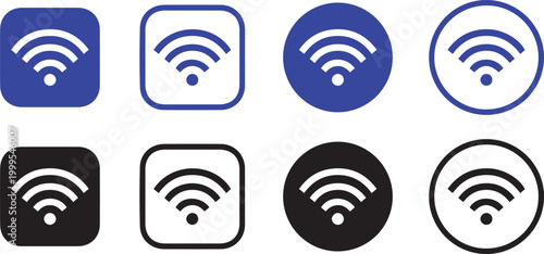 Wireless signal strength icons a set of blue and black wi fi symbols