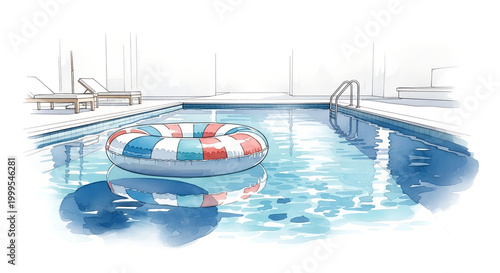 Inflatable pool float in clear water at hotel swimming pool  