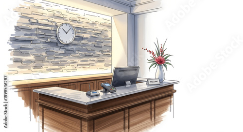 Hotel reception desk at night with elegant decor and modern design  