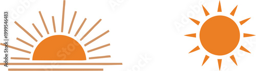 Tableau sur toile Simple orange sun icon set featuring a rising sun over the horizon and a full su