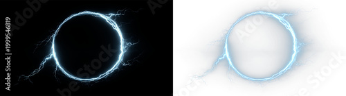 Obraz na płótnie Circular blue lightning effect isolated on transparent and black background, sui