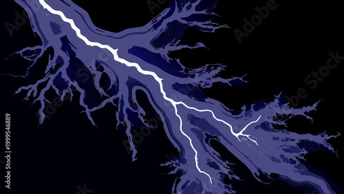 Realistic lightning strike illustration with branching bolts against a dark background